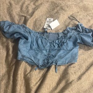 Love Tree Blue Smocked Crop Top